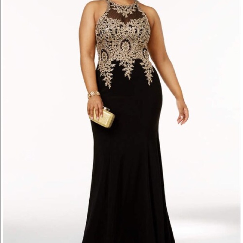 XSCAPE SZ 14W BLACK WITH GOLD EMBROIDERY MERMAID NWT